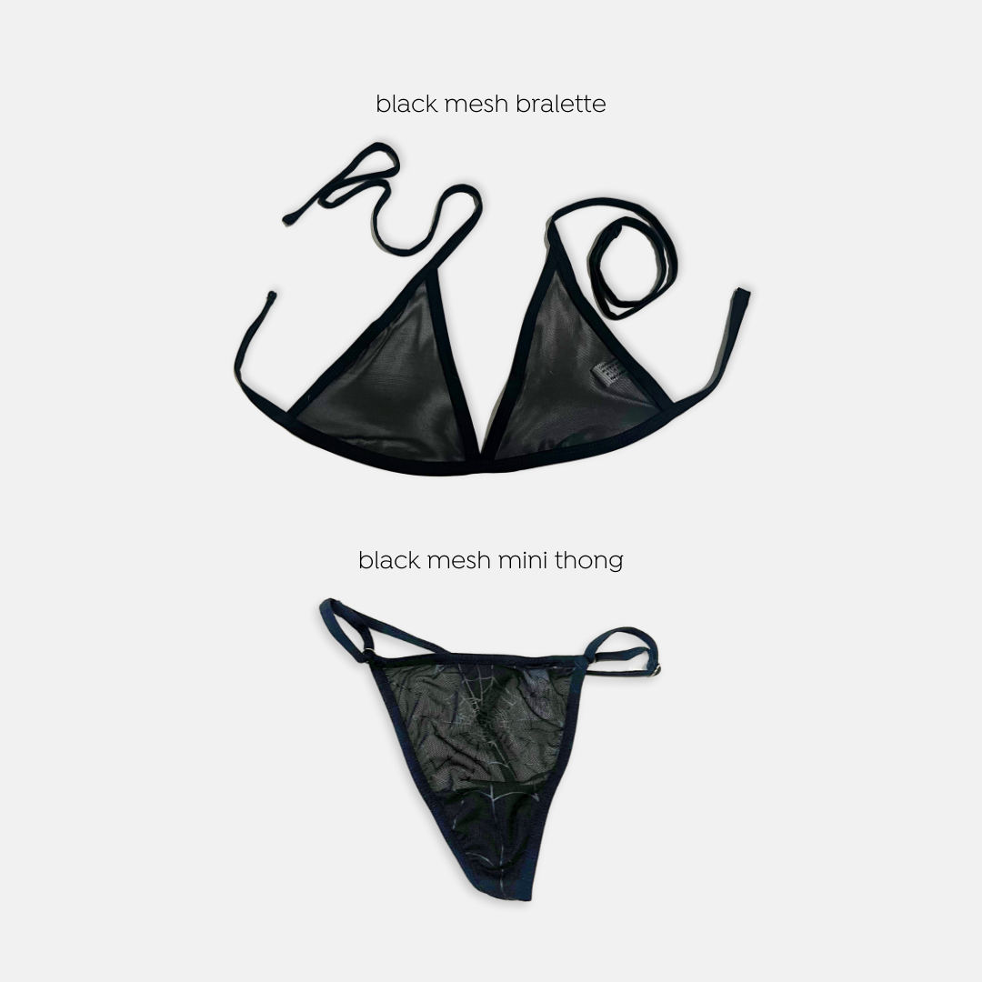 black web mesh mini thong