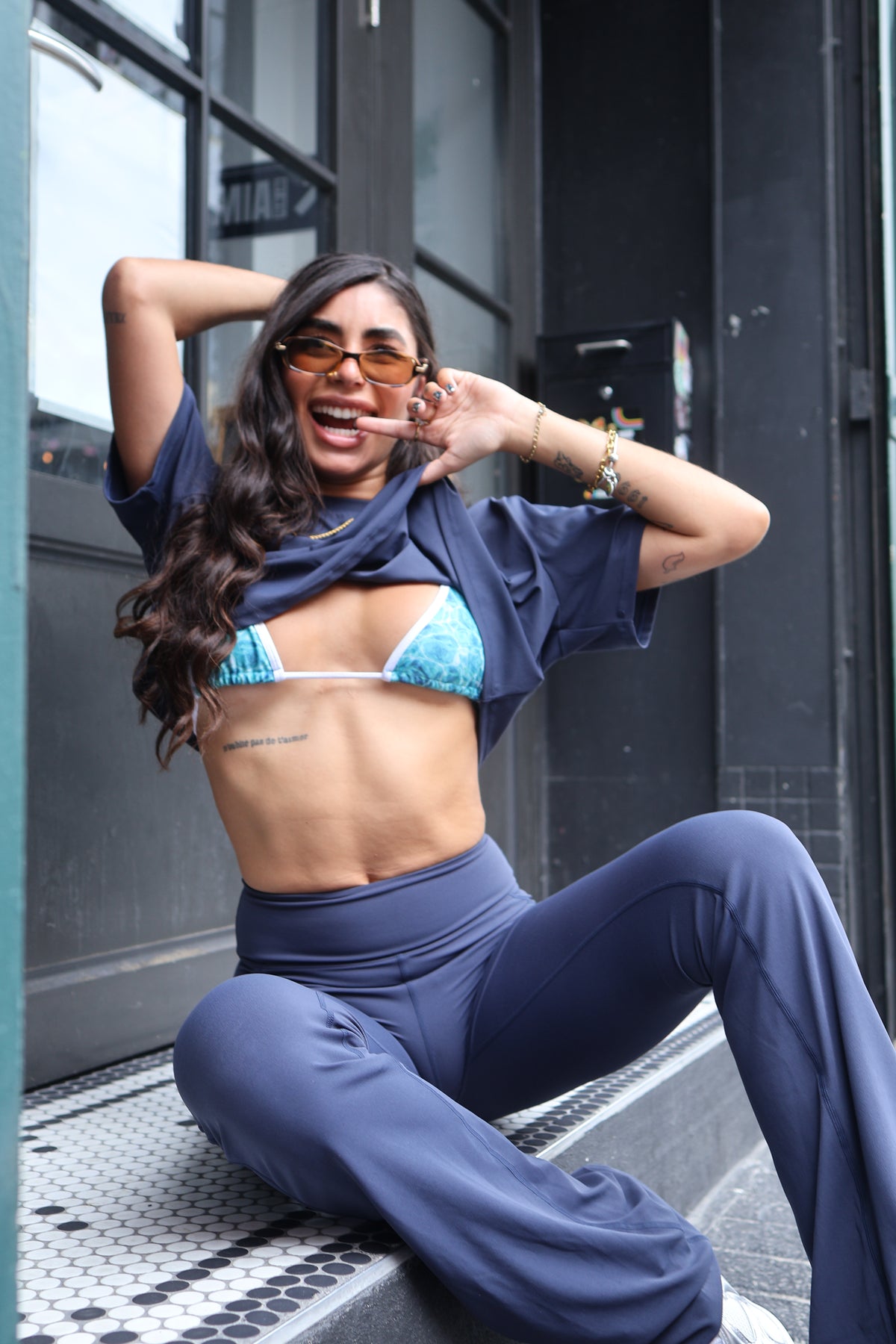 move crop top + legging dark blue