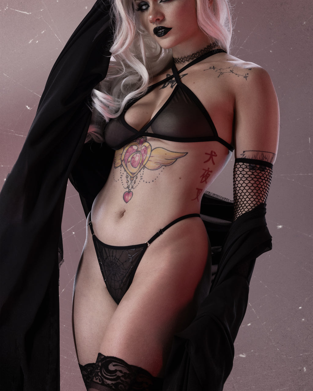 black web mesh mini thong