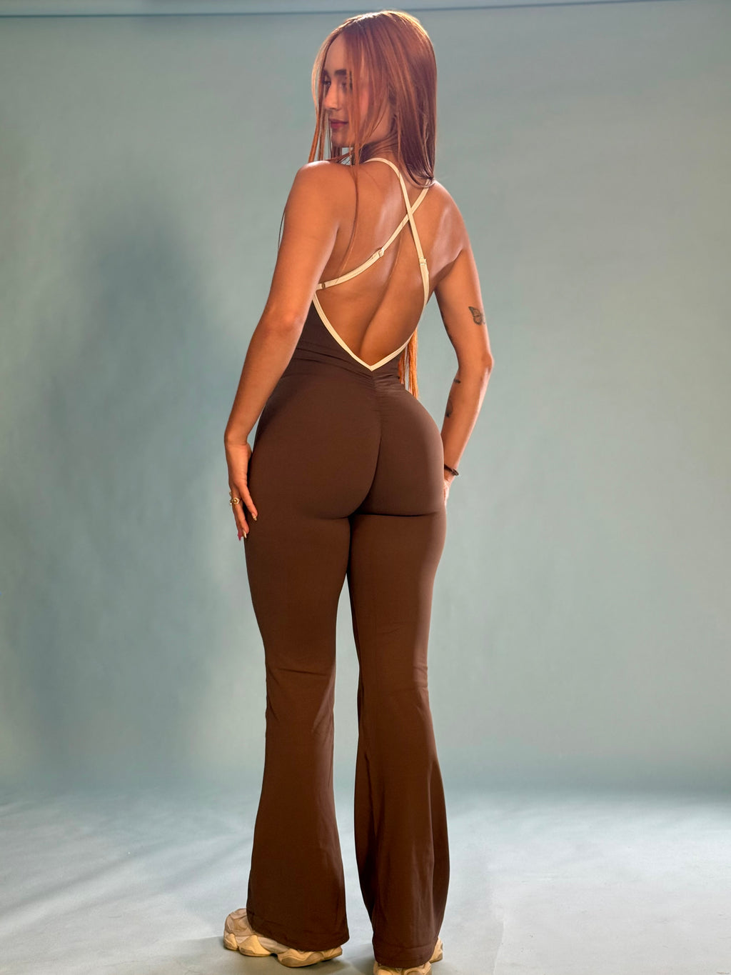 sexy cross-back flare jumpsuit