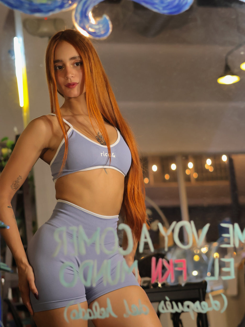 poderosa shorts set soft blue