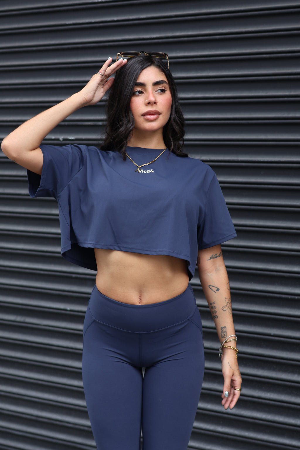 move crop top + legging dark blue